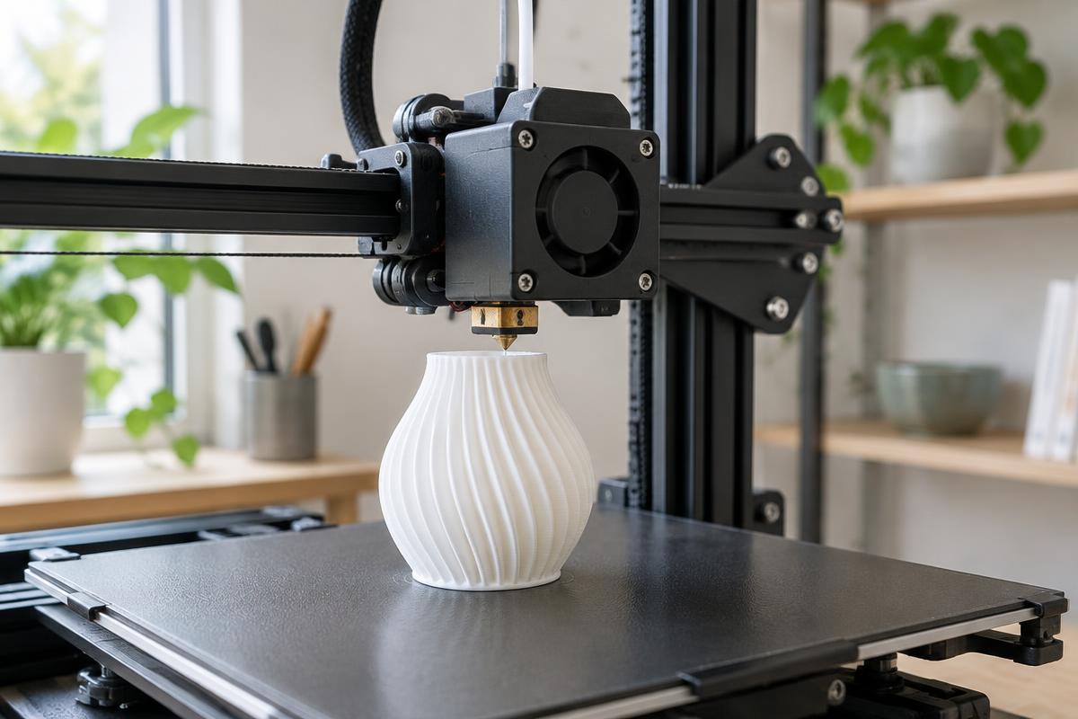 Detalhe ilustrativo de uma peça sendo produzida por impressão 3D